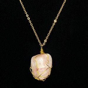 🔴SALE🔴Pink Calcite Wire Wrapped Crystal Necklace